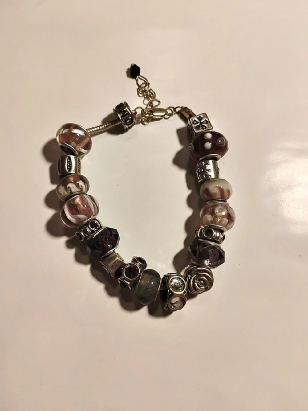 Beaded Charm Bracelet in Silver & Purple